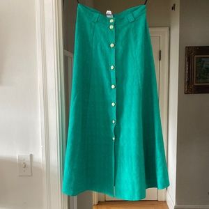 vintage green aline skirt with gold buttons